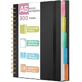 ihaspoko A5 Notebook with Dividers - 100GSM Non-Bleed Paper, 300 Pages, PVC Hardcover, Spiral Project Notebook for School, Of