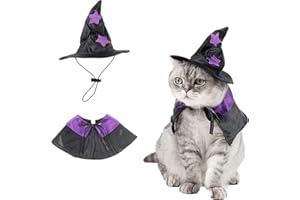 AWOCAN Halloween Haustier Umhang Hexenhut Hexe Umhang Kostüm für Katzen und kleine Hunde Halloween Kleidung (S)