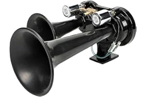 JJ Klaxon à Air Double Trompe Noir 12V 24V 170dB Supert Fort Pneumatique Pour Camion Train TGV Bateau Tracteur