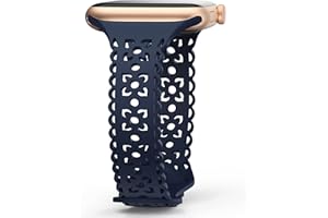 AMSKY Hohl Floral grawerowany, kompatybilny z Apple Watch 40 mm, 44 mm, 42 mm, 41 mm, 38 mm, 45 mm, 49 mm, dla kobiet, wąski silikonowy pasek zastępczy, kompatybilny z iWatch Series Se Ultra 9, 8, 7,