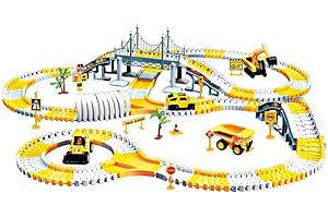JAWSEU Jouet Circuit de Voiture Enfant, 222 Pièces Construction Jouet Flexible Zone de Construction Piste, Voitures électriques, Jouets pour Enfants de 2-6 Ans, Jeux Educatif Cadeau Enfant