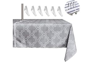 MKISHINE Tablecloth for patio table,bonus 6 clips fit patio table perfectly with opening for umbrella stand,robust, waterproof,machine washable with the zip you can take it on and off easily