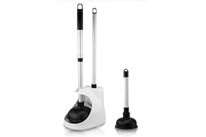 Neiko 60168A 4-Piece Toilet Plunger Set, Bonus Mini Sink & Drain Plunger, Toilet Bowl Brush & Caddy, All-Angle Design, Aluminum Handle, Black