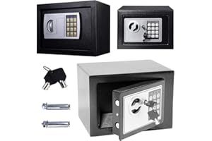 AUTOFU Digital Safe Tresor mit Schlüssel, Möbeltresor Wasserdichte, Elektr. Tresor Mini Safe Elektronischer Safe für Geschäft Bargeld/Geld/Schmuck/Wertsachen 8.5L Wandtresor-Grau