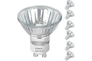 Vinaco GU10 Halogen Leuchtmittel, 6er-Pack Gluhbirn GU10 25W Lange Lebensdauer, GU10+C 230V 25W Dimmbar Warmweiß 2800K, Hoher Output Leuchtmittel GU10 Halogen 25W für Schienenlicht, Einbauleuchte