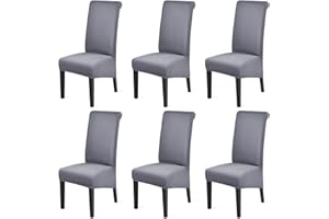 Pesonlook Pack of 6 High Back Chair Covers, Stretch Spandex Fabric Chair Slipcover for Home XL Chair Covers for Dining Chairs Washable Removable Seat Covers,Light Grey