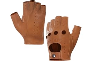 Harssidanzar Guantes de conducción de cuero de medio dedo sin dedos para hombre Actualización sin forro de piel de cordero GM032EU