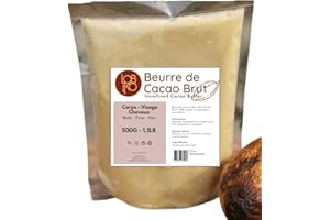 LOBIKO 500g Beurre de cacao brut, pur, 100% naturel, non raffiné - De Côte d'Ivoire - Non OGM - Riche en Antioxydants et Acides Essentiels Sans Additifs - Cheveux Corps - Anti Rides - Relaxation - Massage