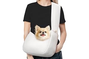 Pawaboo Bolso Bandolera para Perros Pequeños, Bolso de Hombro Perros de Menos de 4,5KG con Bandolera más Ancha para Pasear al Perro Viaje IR Compras, Bolso Transportín para Cachorros Gatos, Blanco