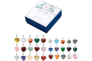 SYWAN 30Pcs Heart Shaped Stone Pendants, 2 Sizes Assorted Color Charms Crystal Chakra Beads Natural Colorful Heart Healing Crystal Gemstone Stone Charms Set for DIY Necklace Jewelry Making