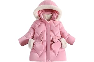 JiAmy Manteau d'Hiver pour Filles, Veste Chaude avec Capuche en Fourrure Amovible Manteau Rembourré avec Gants et Doublure en Polaire