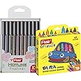 FLAIR Creative Series 10 Vibrant Colorful Shades Hotline Fineliner & 10 Bright Multicolor Shades Chisel Watercolor Pen Art Combo | Ideal for Mandala, Sketching, Doodling, Journal, Coloring, Painting