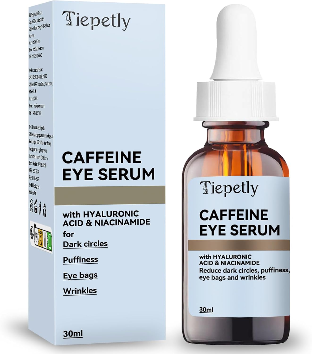 Sérum Contorno Ojos con Acido Hialuronico y Cafeína, Contorno de Ojos Antiarrugas Mujer, Serum Ojos Antiedad, Elimina Ojeras, Bolsas de Ojos y Arrugas