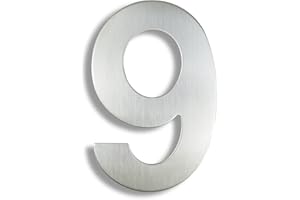 HASWARE Número de casa moderno Acero inoxidable cepillado Puerta elegante Placa del alfabeto Calle Decoración del hogar (9, 6 pulgadas de plata)