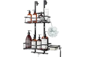 UUlioyer Shower Caddy Hanging, Over Door Shower Shelf with Soap Dish, Bathroom Storage No Drill for Shampoo and Gel, Black
