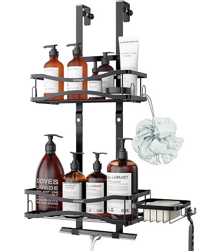 Étagère De Douche Sans Perçage - 2 Niveaux Noir - Ventouses Puissantes - Porte-shampoing, Gel Douche, Brosse à Dents