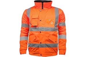 DURUS WORKWEAR Hi Vis High Visibility Safety Security Reflective Protective Waterproof, Windproof Padded Workwear Bomber Jacket Coat With Concealed Hood Available In Orange, Yellow, Black and Contrast.