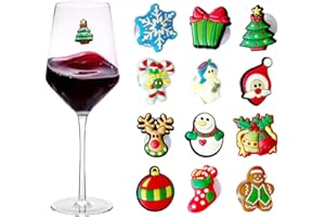FEELAVA 12 piezas de cristal de vino de Navidad Identificadores de Cóctel con ventosa lindos marcadores de bebida para copas con tallo o sin tallo, accesorios de vino regalos de anfitriona