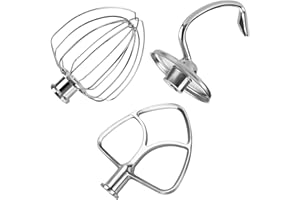 Kit da 3 Pezzi in Acciaio Inox per KitchenAid 4,5-5 Quart Tilt-Head Stand Mixers Serie Artisan & Classic di MMOBIEL – K45 Frusta a 6 Fili, Frusta Piatta e Gancio - Lavabile in Lavastoviglie