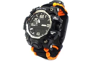 YzoTek 6 in 1 Outdoor Survival Bracelet Watch, Emergency Sports Waterproof Wristband First Aid Tools with Paracord, Compass, Thermometer, Whistle, Fire Starter for Camping & Adventure