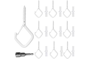 CANGCANG 10 Pièces Crochet a Visser avec Boucle de Sécurité,Crochets à Vis, Piton à Visser,Crochets à Visser en Acier Inoxydable,crochet mural a visser pour Extérieur Lanternes Plantes(Blanc)