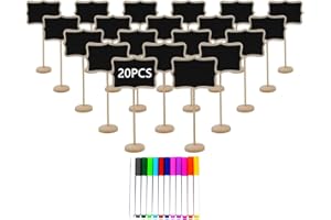 MINGCHENCN Scpehfy Lavagna con cavalletto, 20 mini targhette in legno per alimenti, feste, buffet, matrimoni, compleanni, segnaposto, etichette per prezzi