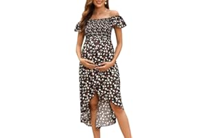 Clearlove Vestido de maternidad de verano para mujer, manga corta, línea A, vestido de lactancia, estampado informal, vestido de maternidad