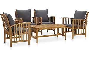 Festnight 5 Piezas Muebles de Jardín Madera, Mesa y Sillas Jardín Exterior con Cojines, Conjunto Mesa y Sillas Terraza, Mobiliario Exterior, Conjunto Muebles de Jardín y Terraza, Gris Type 2