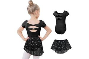 Gogokids 3 Pack Ballet Leotards for Girls, Kids Short Sleeve Gymnastics Costume with Removable Shiny Skirt, Children Ballet Dancewear Set Perfect for Ballet Dance Class and Performances 3-11 Years