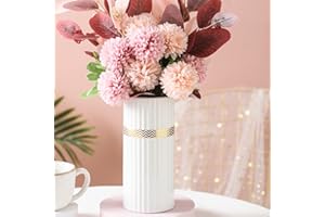 Disoza Ceramiczny wazon do dekoracji domu, białe, nowoczesne wazony na kwiaty do salonu, 21,5 x 9,4 cm (szer. x wys.), białe wazony na trawę pampasową, suszone kwiaty, dekoracje, porcelanowe wazony na stół, kuchnię, wystrój biura