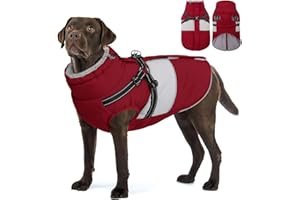 AOFITEE Hundemantel Winter, Wasserdicht Warme Hundejacke Wintermantel für Große Hunde, Reflektierend Hunde Wintermäntel mit Geschirr, Reißverschluss, Warme Outdoor Hundebekleidung für Kaltes Wetter