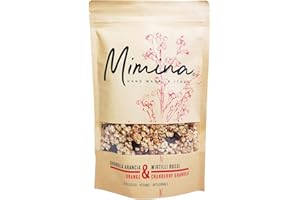 Mimina Granola Bio Arancia e Mirtilli Rossi, Senza Lattosio, Senza Zucchero, Ricca di Fibre, Ideale per Colazione, Confezione da 240gr