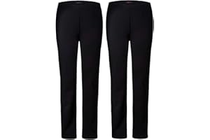 M1427 Pack of 2 Ladies Womens Straight Leg Trousers Finely Soft Ribbed Stretch Pull On Pants Casual Full Elasticated Waist Bottoms Plus Sizes 8-26