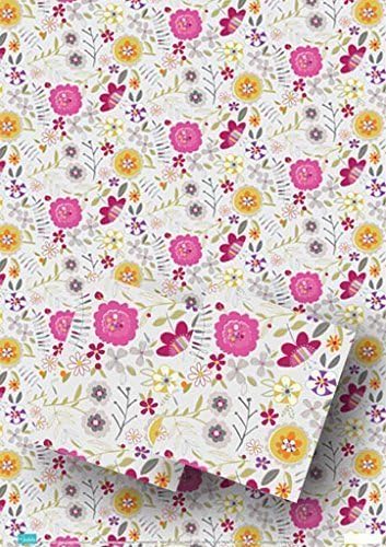 Jodds Luxury Scattered Flowers Gift Wrap - 2 Sheets with Matching Mini Card Gift Tags