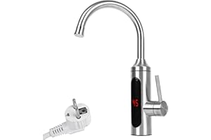 TOPQYY Elektrische Wasserhahn Edelstahl Armatur 3.3KW, Elektrischer Heizung Wasserhähnen mit integrierter Durchlauferhitzer Sofortiger Warmwasserbereiter Smart Heater-LED Temperaturanzeige