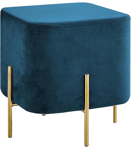 Pouf Poggiapiedi In Velluto Con Gambe Dorate 44x44x44 Cm | Sgabello Elegante Per Salotto O Camera - Foto 11