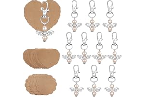 PANXIN Hochzeit Schlüsselanhänger, 10 Stück Rosa Schutzengel Schlüsselanhänger mit Etiketten, Party Favors Engel Schlüsselanhänger Geschenke für Hochzeit Taufe, Geburtstag, Weihnachten (Perle)