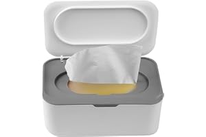 XxinXrong Wet Wipes Dispenser, Wet Wipes Dispenser Bracket, Wet Wipes Container Box Refillable, Wet Wipes Storage Box for Home Office Kitchen Bathroom to Keep Wipes Fresh and Clean - White Grey