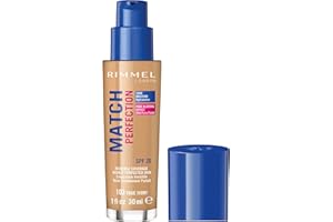 Rimmel Match Perfection Foundation 103 True Ivory, Medium Coverage, 24hr Hydration, No Caking or Creasing, Lightweight, Reduces Imperfections, Invisible Coverage, SPF20, Cruelty Free