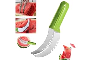 MIFULL Watermelon Slicer Cutter - Stainless Steel Melon Cutter - Watermelon Cutter Slicer Tool - Watermelon Cutting Fork - Multifunctional Fruit Fork - for Cantaloupe Papaya Dragon Fruit Watermelon (Green)