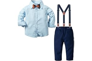 Nwada Boys Clothes Sets Toddler Dress Suit Infant Outfit Gentlemans Clothes Sets Shirt + Pants + Bow Tie 12 Month - 6 Years