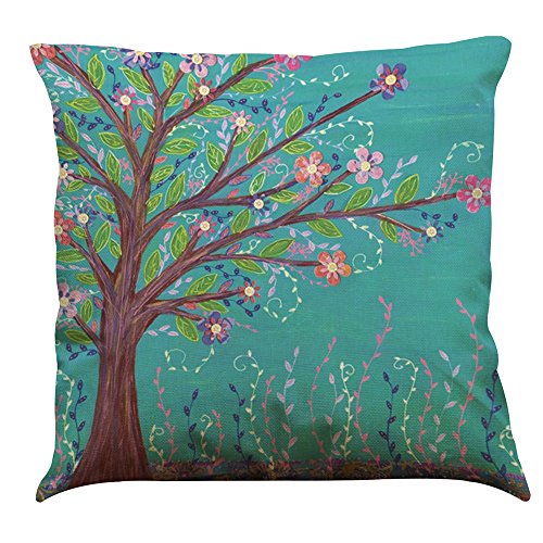 MStar 4 Stück glückliche bunte Bäume gedruckt Muster Kissenbezug 45X45cm Leinen-Baumwoll atmungsaktiv Kissenhülle Kopfkissenbezug (Muster A) - 5