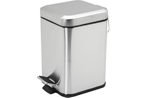 Harbour Housewares 3L Bathroom Bin - Brushed - Square Stainless Steel Pedal Bin Slim Kitchen Rubbish Trash Can Garbage Dustbin with Lid and Inner Liner Bucket