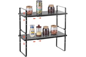 VEVOR Organizzatore per Ripiani Regolabili per Mobili, Ripiano Espandibile a 2 Livelli di Stoccaggio per Dispensa, Organizzatore Impilabili da Banco per Cucina, Bagno, Nero 650x220x500 mm
