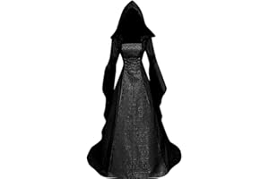 JAKLOZ Halloween Kostüm Damen,Mittelalter Renaissance mit Kapuze Kleidung Gothic Kleid Viktorianischen Karneval Fasching Kleider Cosplay Kostüm