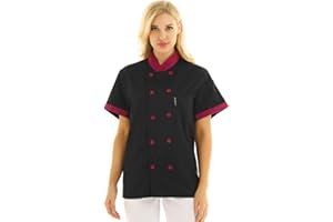iEFiEL Unisex Giacca da Cuoco Divisa Chef Uniformi per Cucina Ristorante Mensa Hotel Camicia per Cameriere Casacca Cappotto a Manica Corta per Uomo Donna M-XXXL