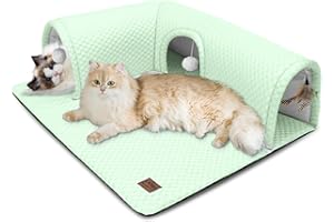CATISM Cama para Gatos con túnel, túneles para Gatos de Interior, 3 Puertos, 3 Juguetes, Alfombra Desmontable, túnel Suave, Cueva Grande, Alfombra Inferior Antideslizante, Cama de Tubo para Gatitos