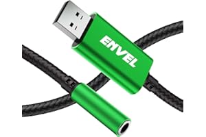 ENVEL Adattatore per cuffie da 3,5 mm femmina a USB maschio, scheda audio stereo esterna con chip integrato, adattatore da USB a 4 poli per cuffie PS4, laptop PC e altro (verde)