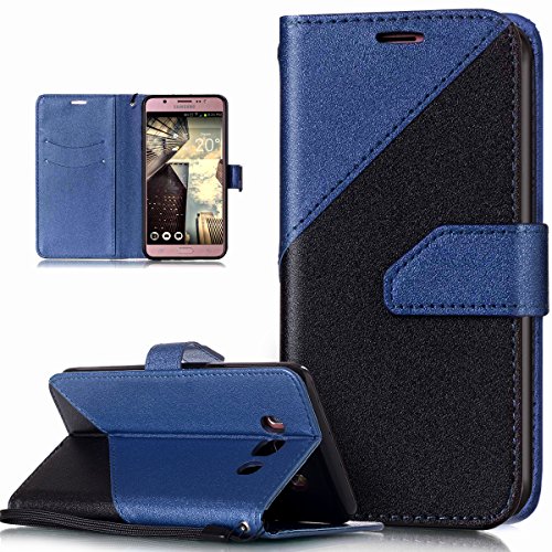 Galaxy J7 2016 Hülle,Galaxy J7 2016 Schutzhülle,Galaxy J7 2016 Leder Hülle,ikasus® Schlagfarbe Nähte Spleiß Stil Naht Farben PU Lederhülle Flip Hülle im Bookstyle Cover Schale Slim Fit Soft Silikon Magnetverschluss Schutzhülle PU Leder Hülle Flip Wallet Case Kunstleder Tasche Cover mit Standfunktion und Kartenfächer Tasche Wallet Case für Samsung Galaxy J7 (2016) - Blau