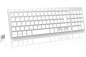 LeadsaiL Teclado Inalámbrico Silencioso QWERTY Español, Teclas de Perfil Bajo, Teclado Numérico, Receptor USB 2.4GHz, Ergonómico Wireless Keyboard para Windows Mac PC Ordenador Portátil - Plata